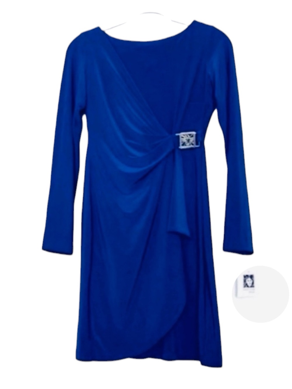 NEW Anne Klein Long Sleeve Dress Faux Wrap Jersey Sheath Blue Size 2P